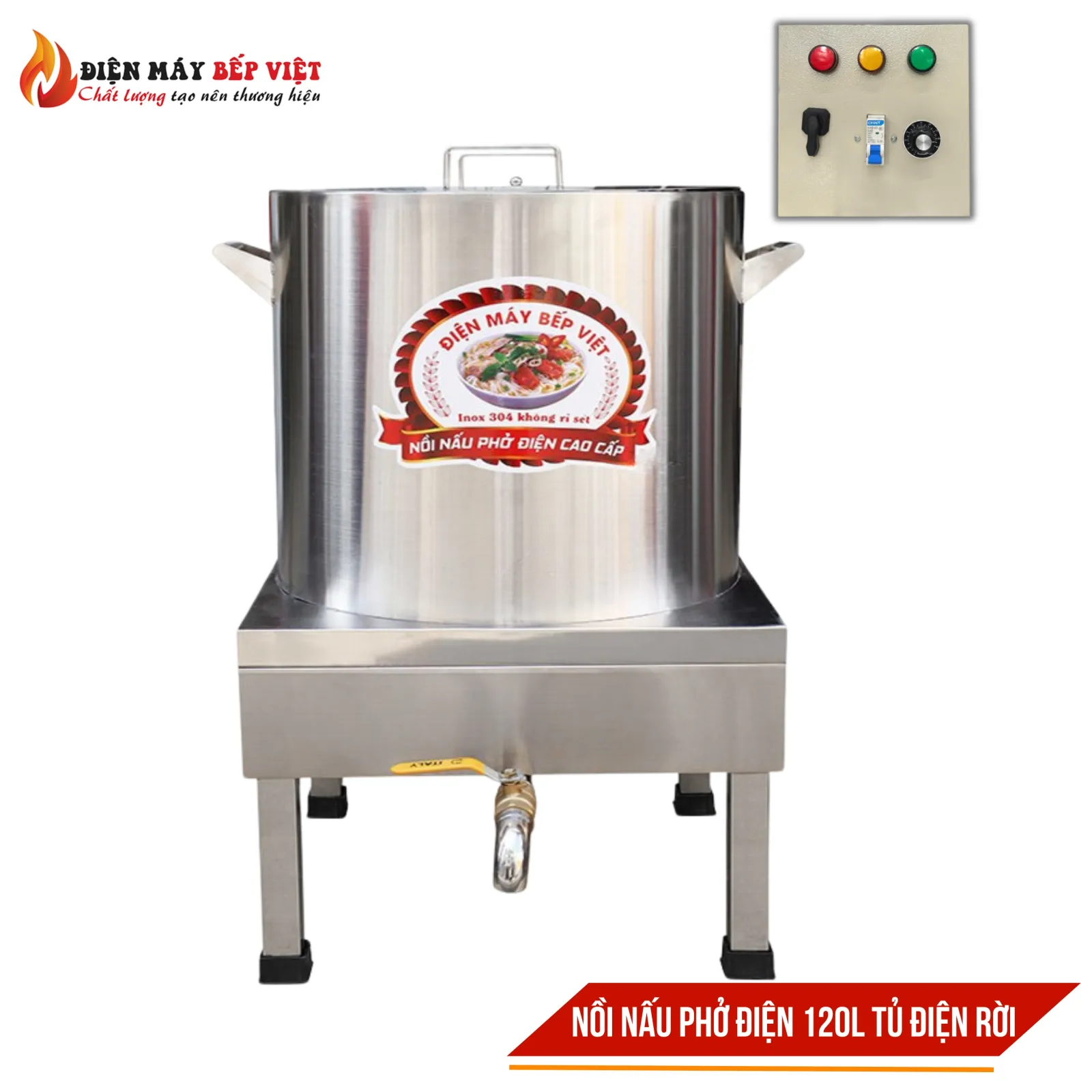 Nồi Nấu Phở Điện 120L Cao Cấp Kèm Tủ Điện Rời