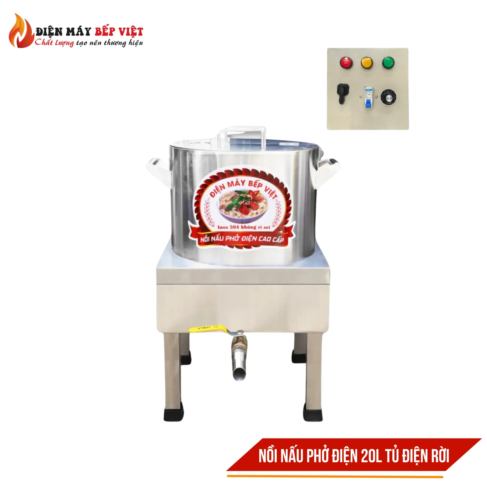 Nồi Nấu Phở Điện 20L Cao Cấp Kèm Tủ Điện Rời