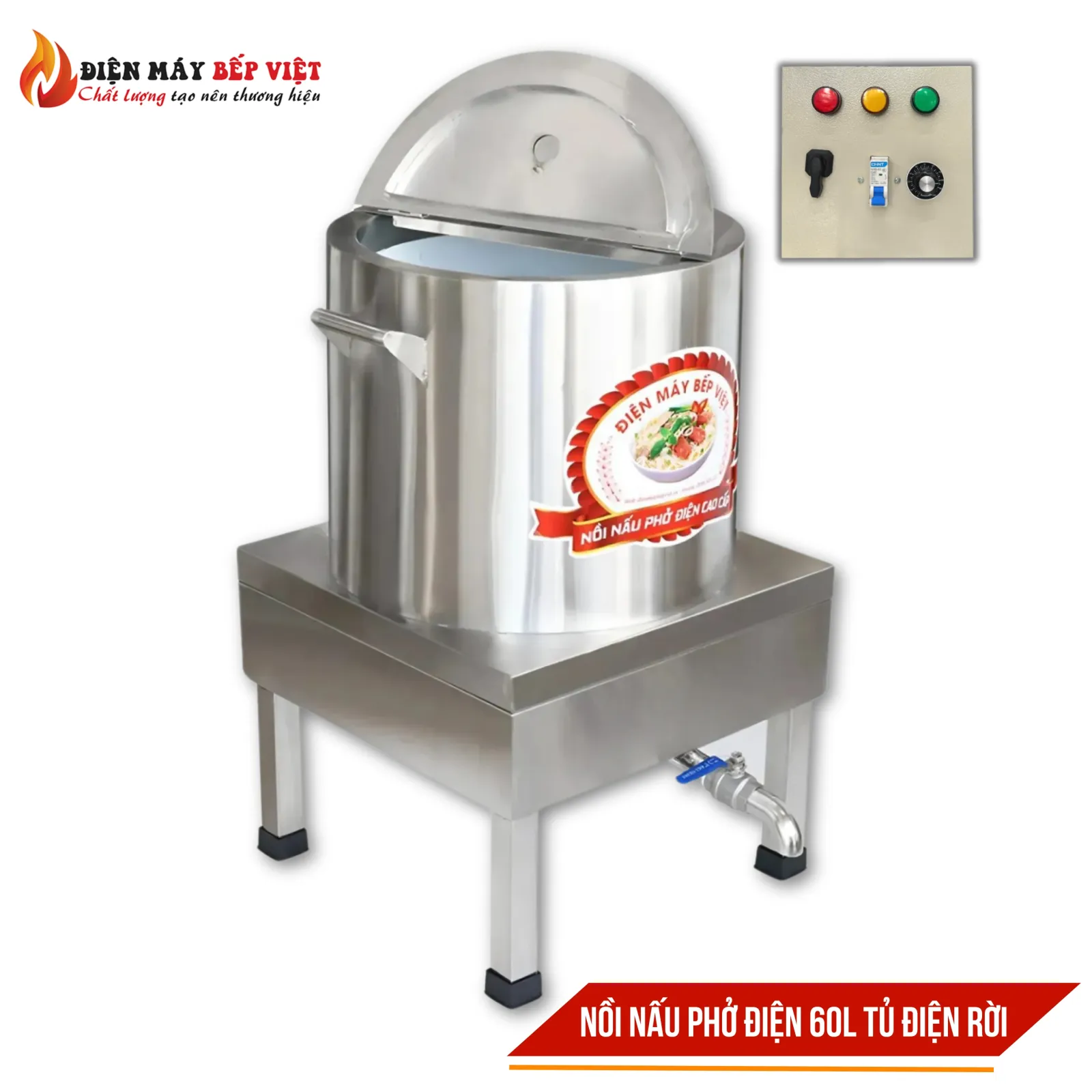 Nồi Nấu Phở Điện 60L Cao Cấp Kèm Tủ Điện Rời