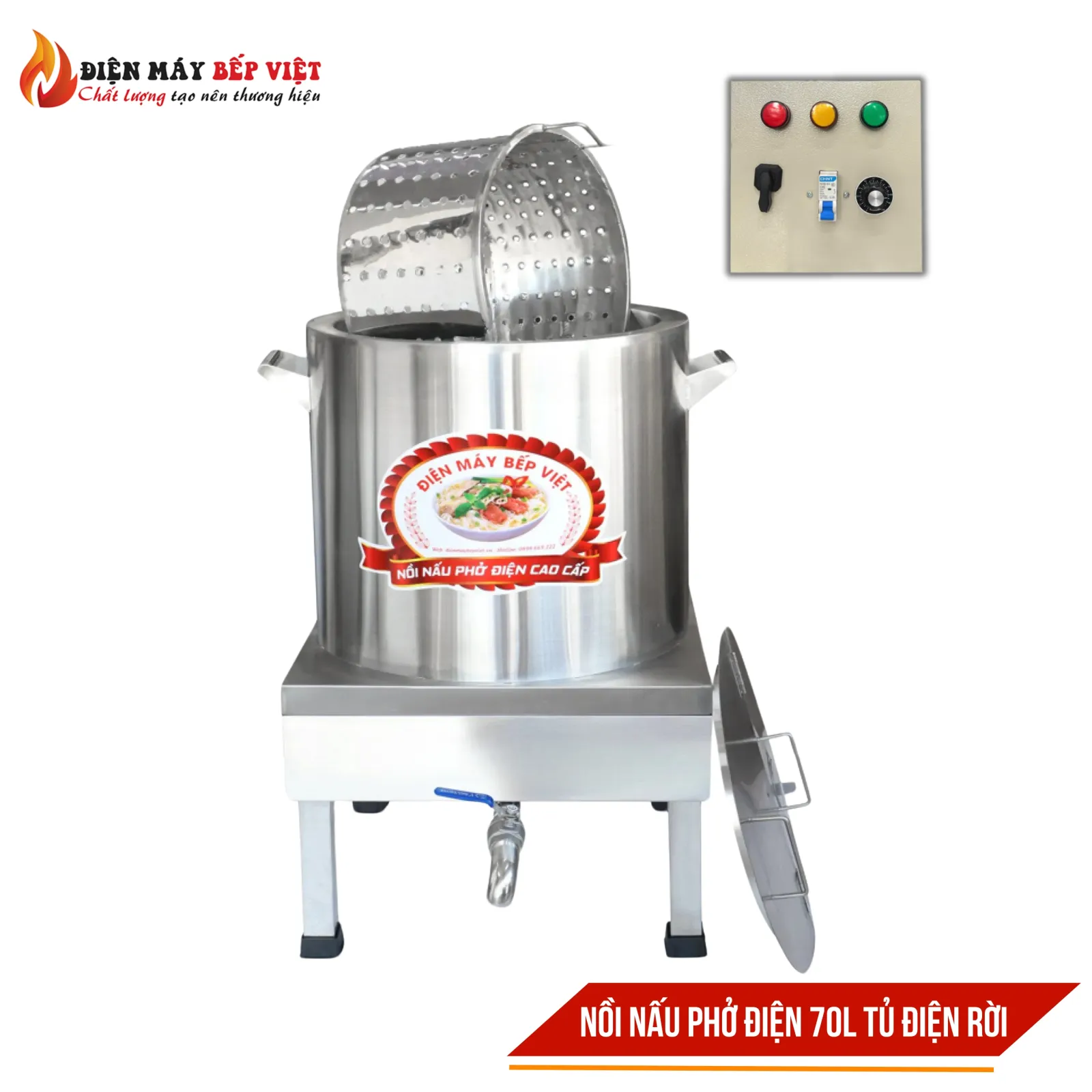 Nồi Nấu Phở Điện 70L Cao Cấp Kèm Tủ Điện Rời