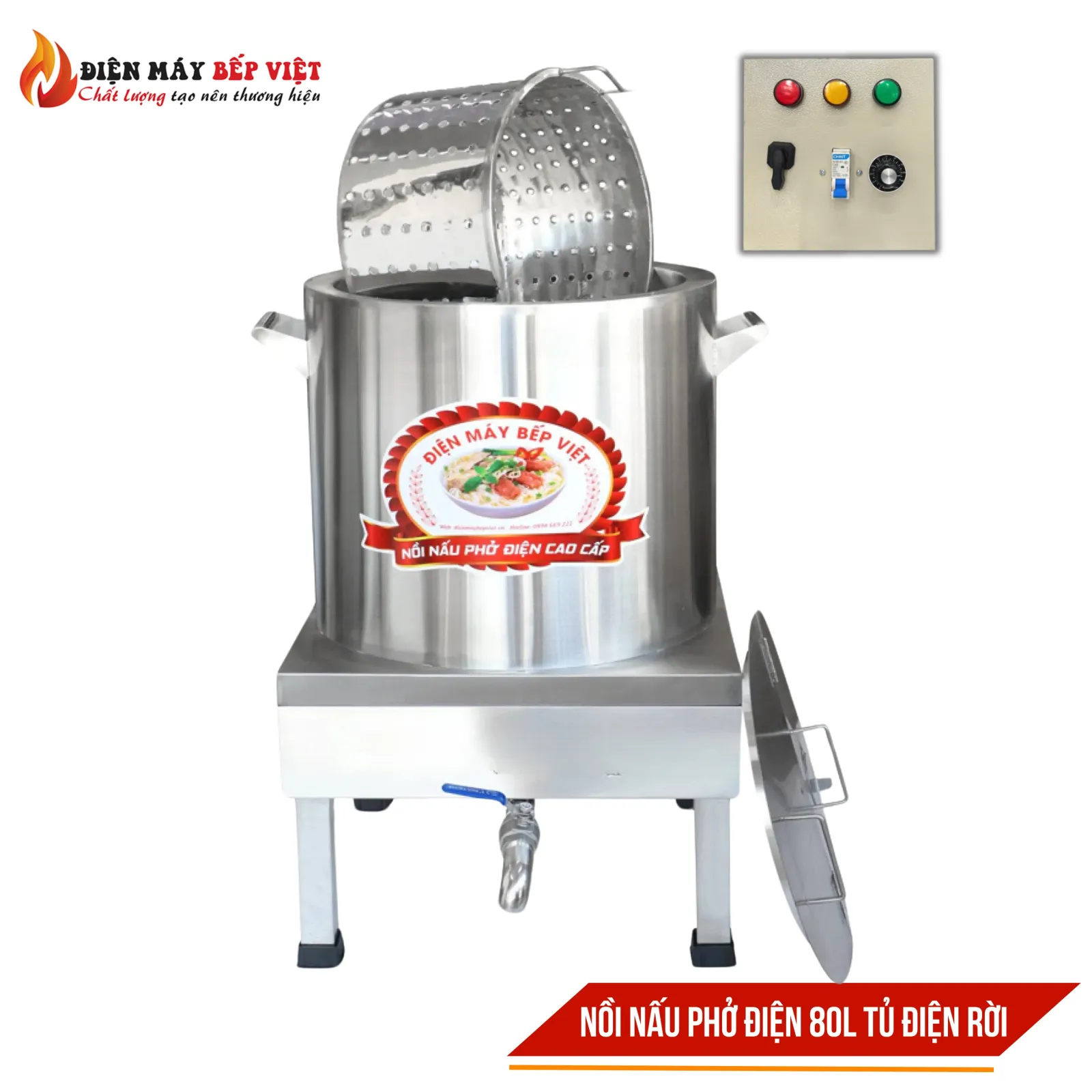 Nồi Nấu Phở Điện 80L Cao Cấp Kèm Tủ Điện Rời