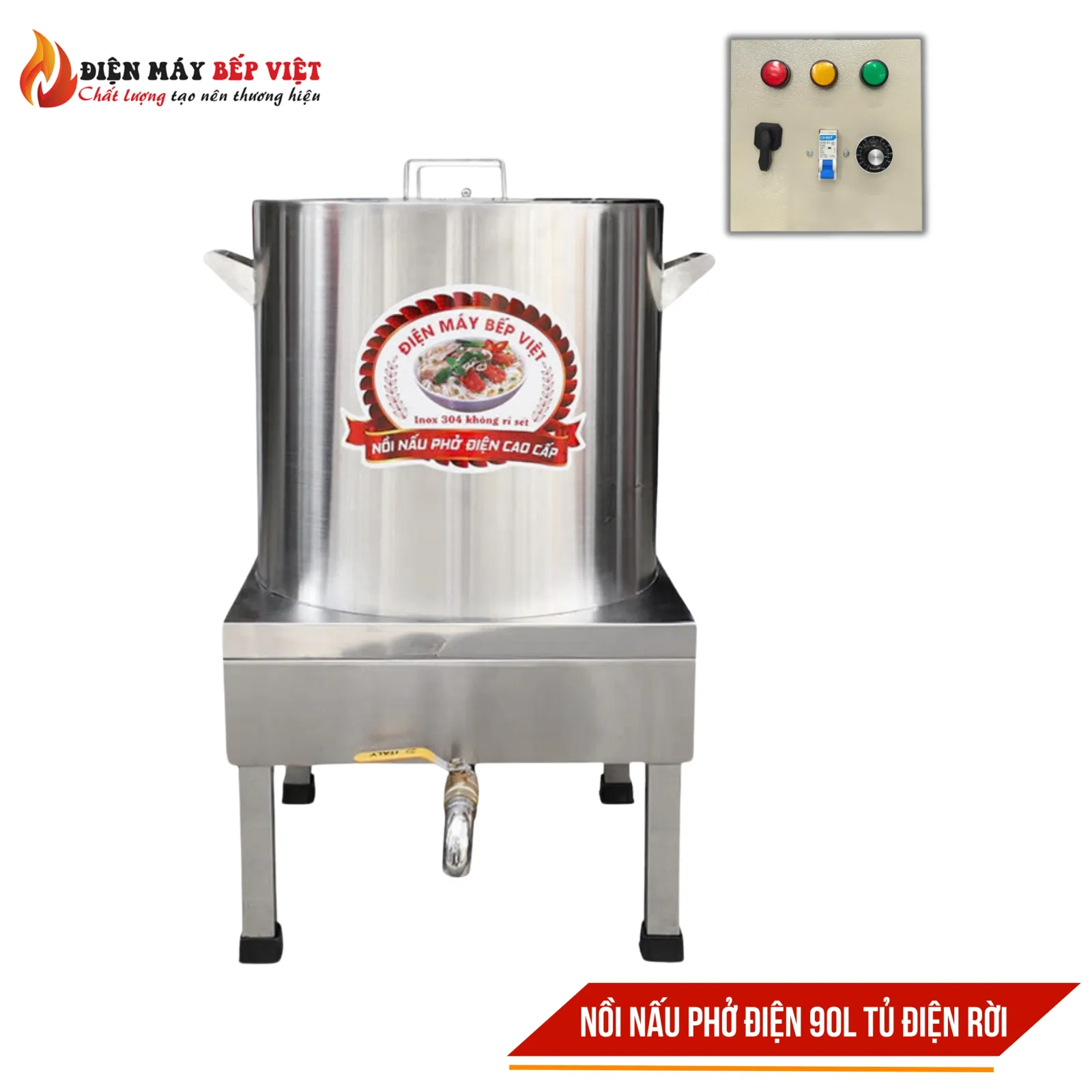 Nồi Nấu Phở Điện 90L Cao Cấp Kèm Tủ Điện Rời