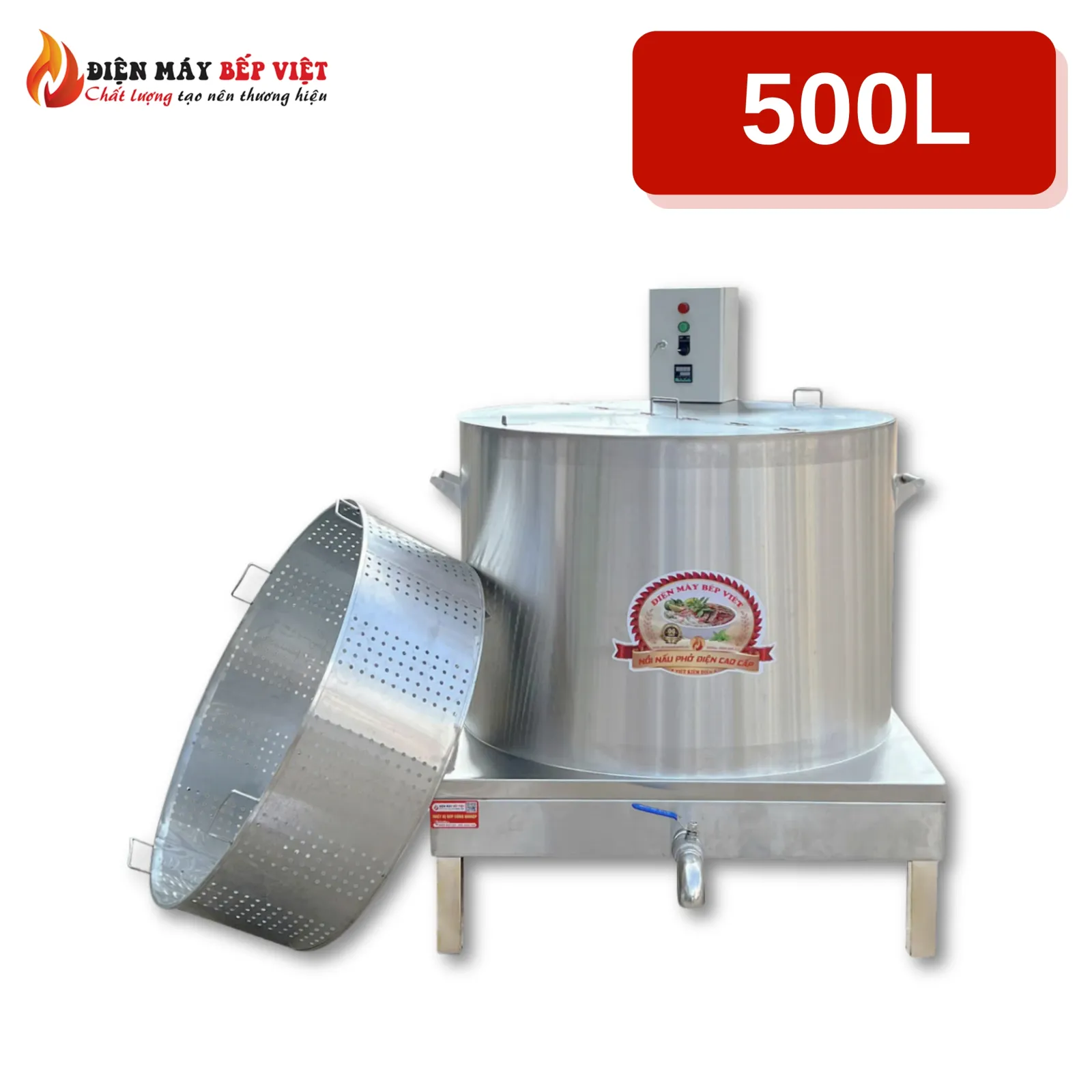 Nồi Nấu Phở Mâm Nhiệt 500L Tủ Điện Hiển Thị Đồng Hồ Nhiệt