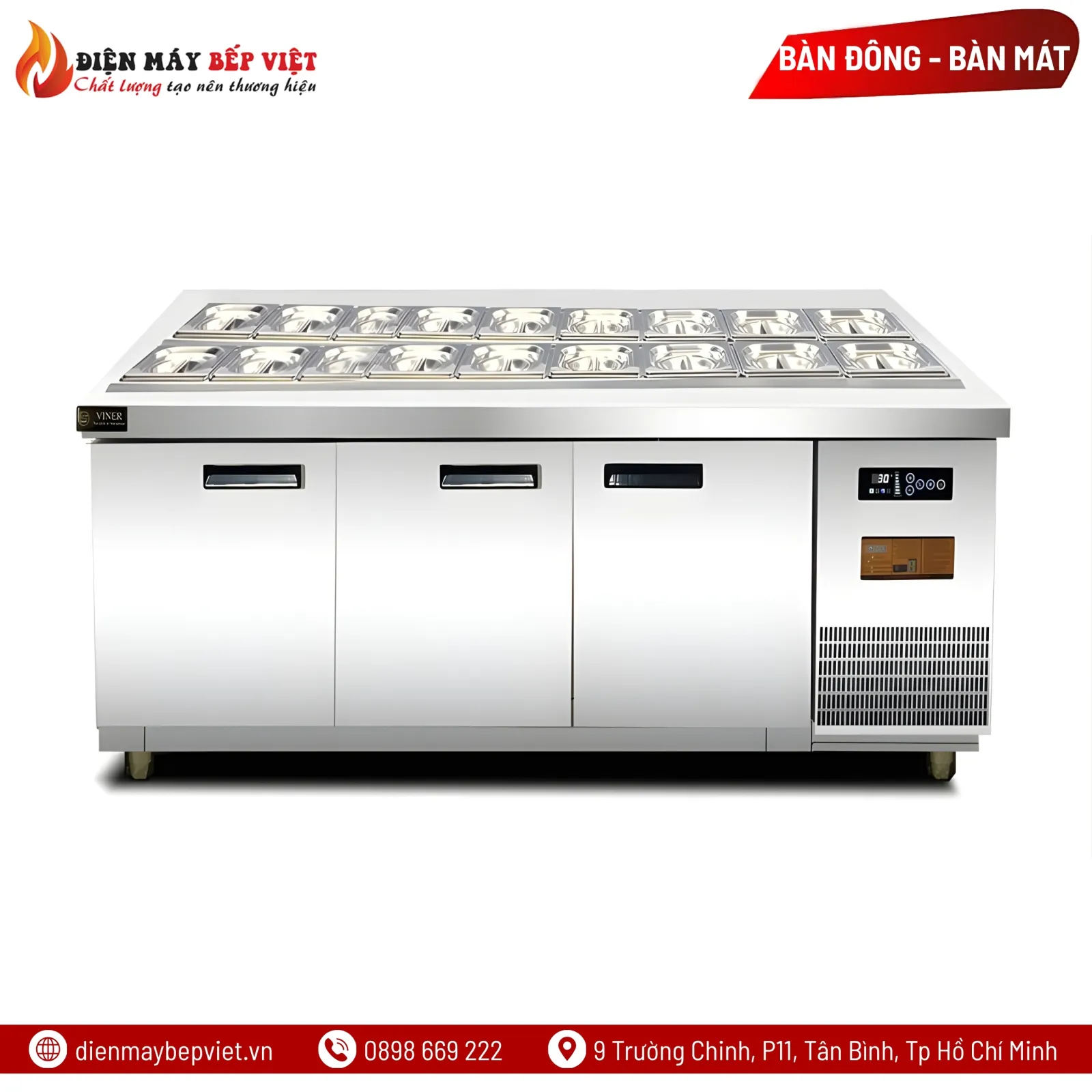 Tủ Bàn Salad Cánh Inox Viner 1M8