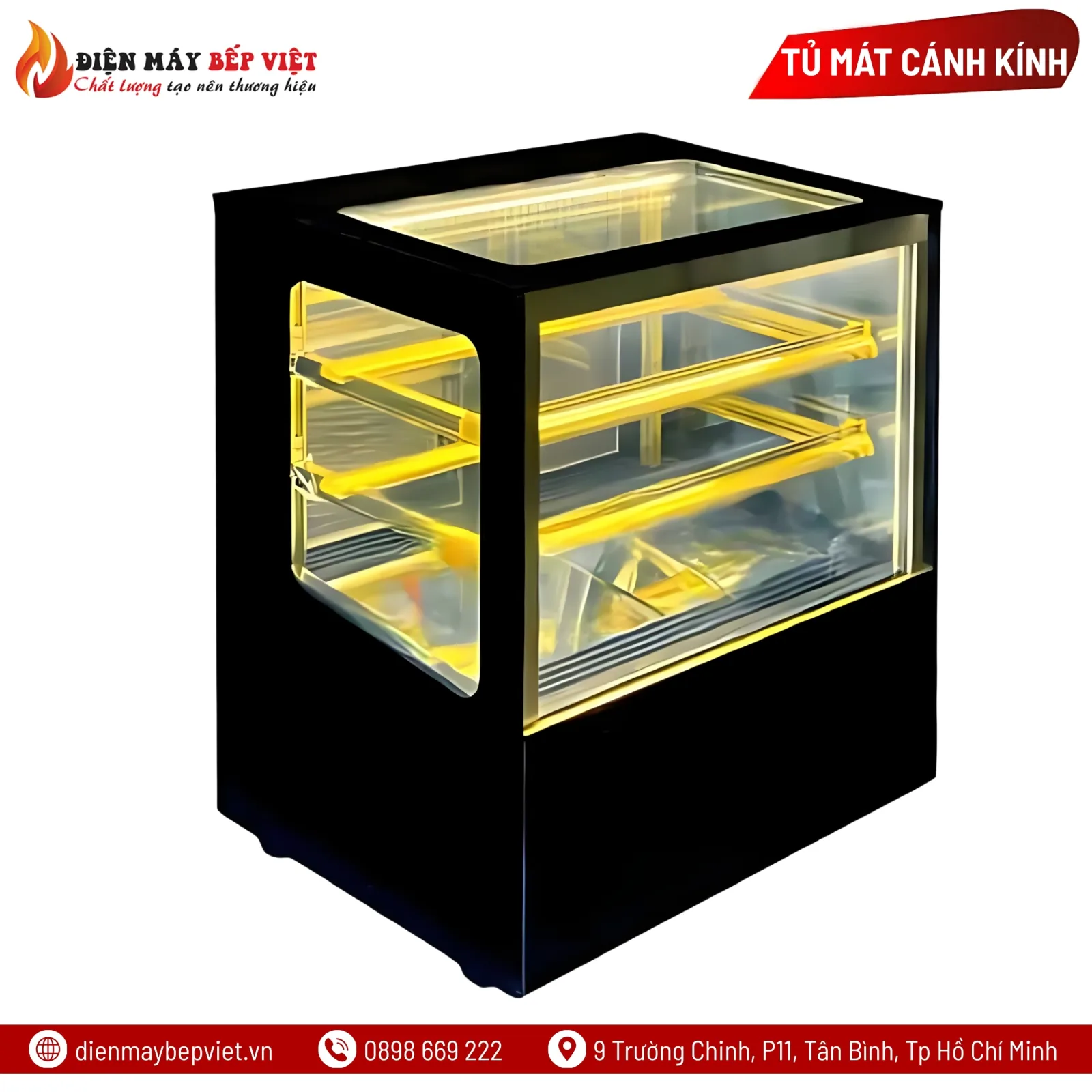 Tủ Bánh Mini Để Bàn 70cm Kính Vuông GB-100V (Màu Đen)