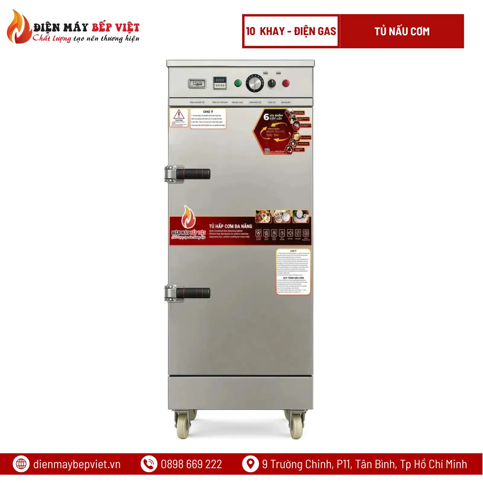 Tủ Cơm 10 Khay Điện Gas