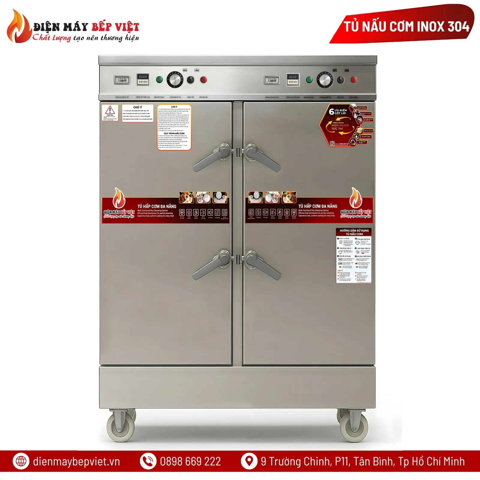 Tủ Cơm 24 Khay Điện Gas Inox 304 Cao Cấp