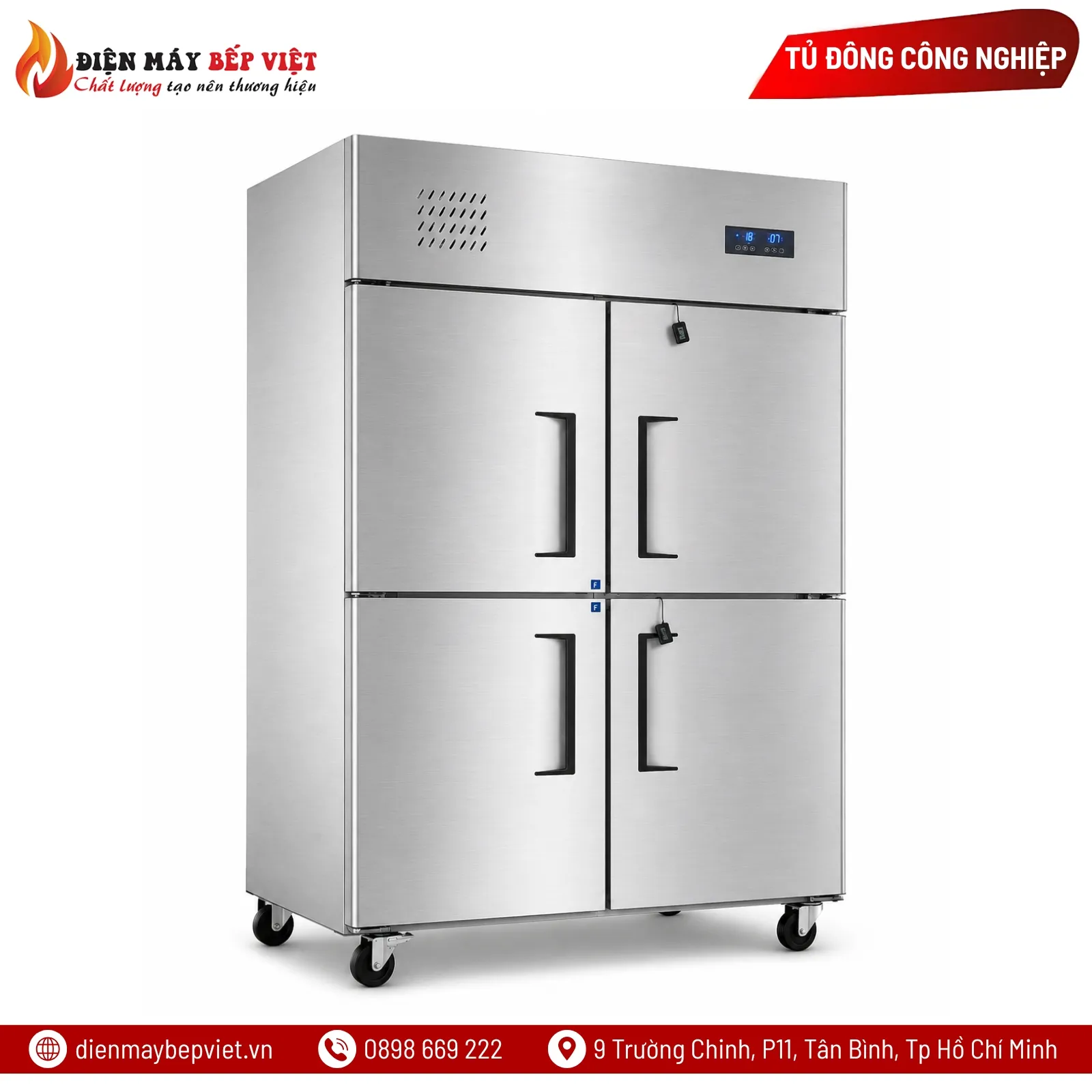 Tủ Đông Mát 4 Cánh Inox 201 Lạnh Trực Tiếp Lightcool LS-1200F-COI