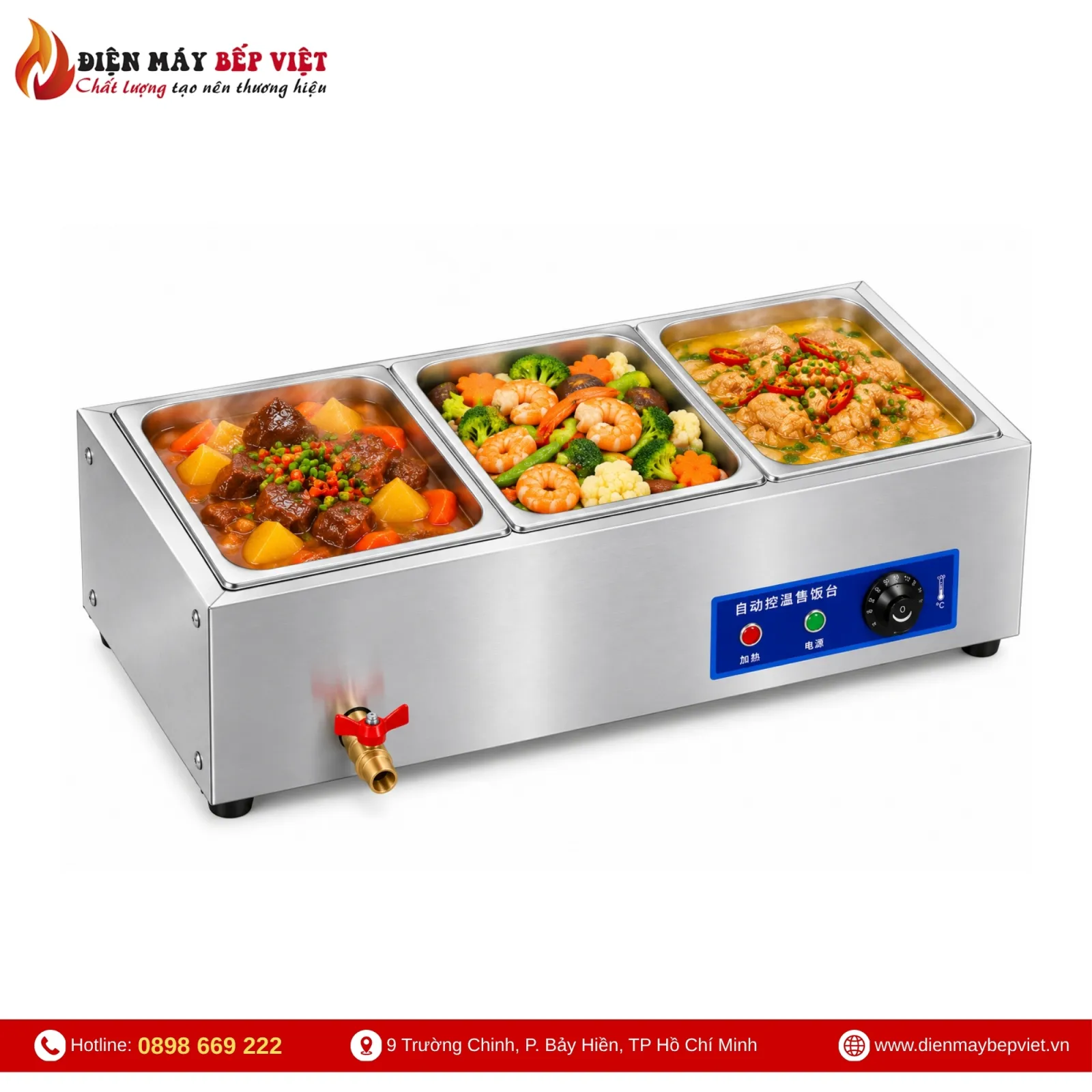 Tủ Giữ Nóng Thức Ăn Để Bàn 1 Hàng 3 Khay 1/2