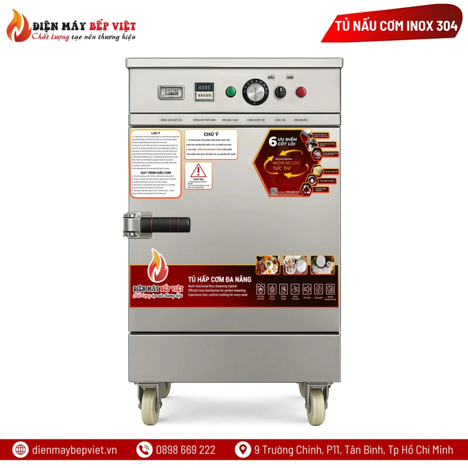 Tủ Nấu Cơm 4 Khay Inox 304 Cao Cấp