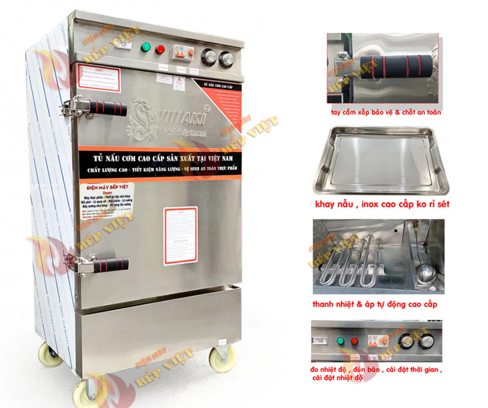 Tủ Nấu Cơm 8 Khay Ga + Điện + Hẹn Giờ - 28 kg