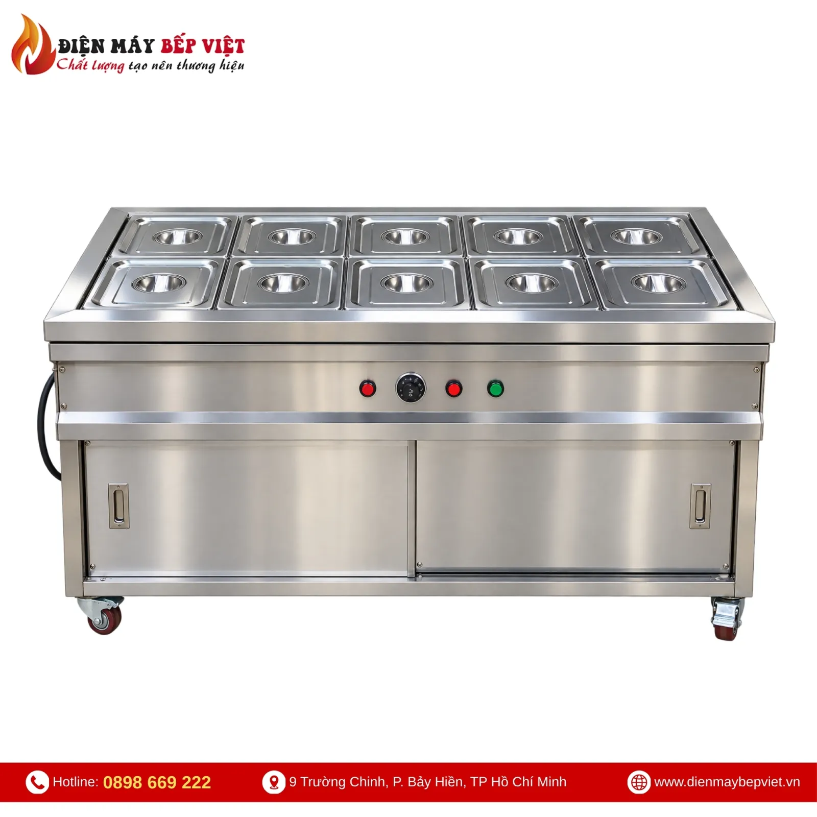 Tủ Quầy Giữ Nóng Thức Ăn 2 Hàng 10 Khay 1/2 (Không Cánh Tủ)