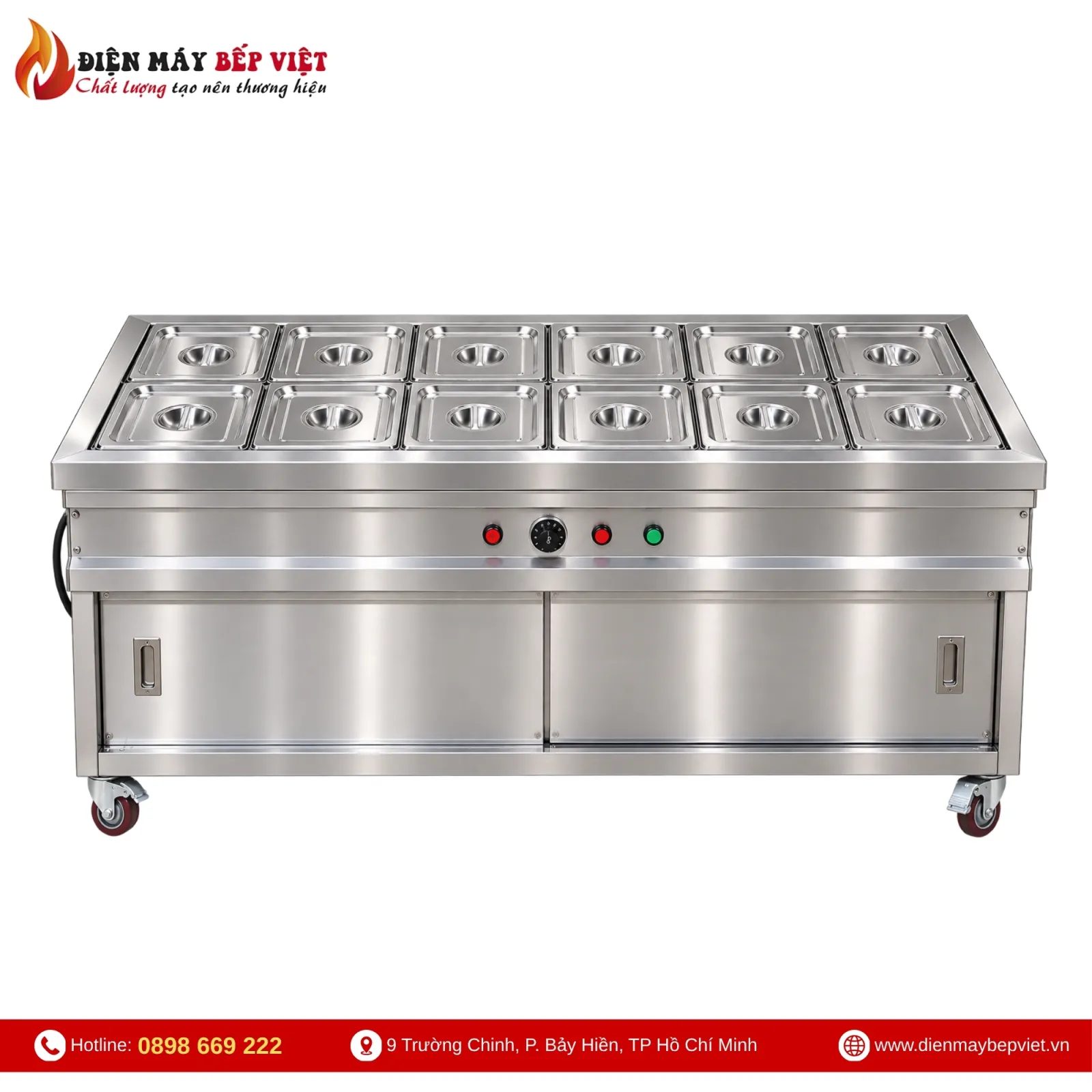 Tủ Quầy Giữ Nóng Thức Ăn 2 Hàng 12 Khay 1/2 (Không Cánh Tủ)