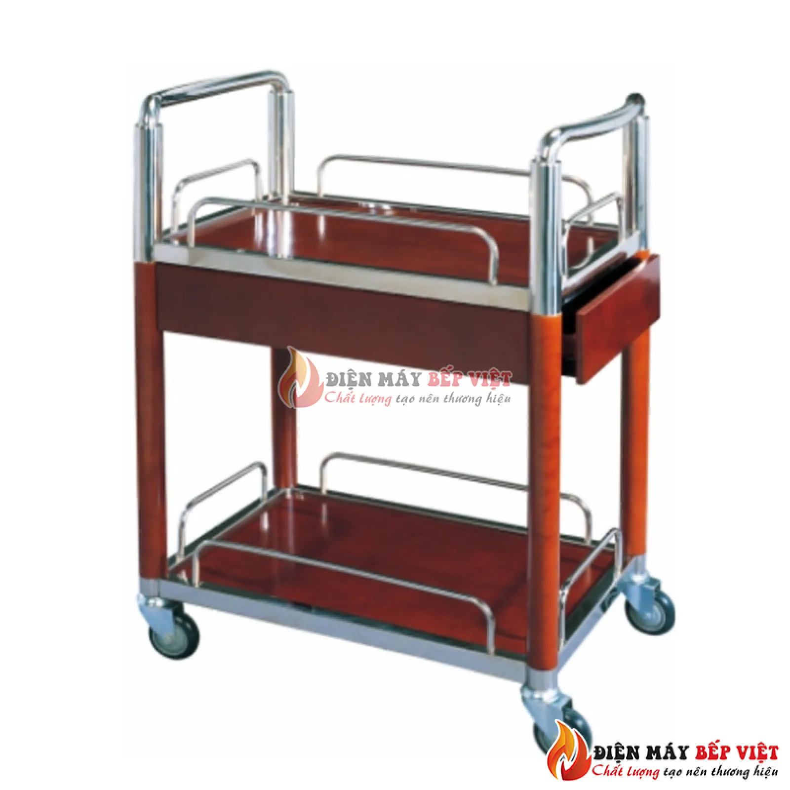 Xe đẩy lẩu - rượu có hộc tủ khung inox bạc A-055A