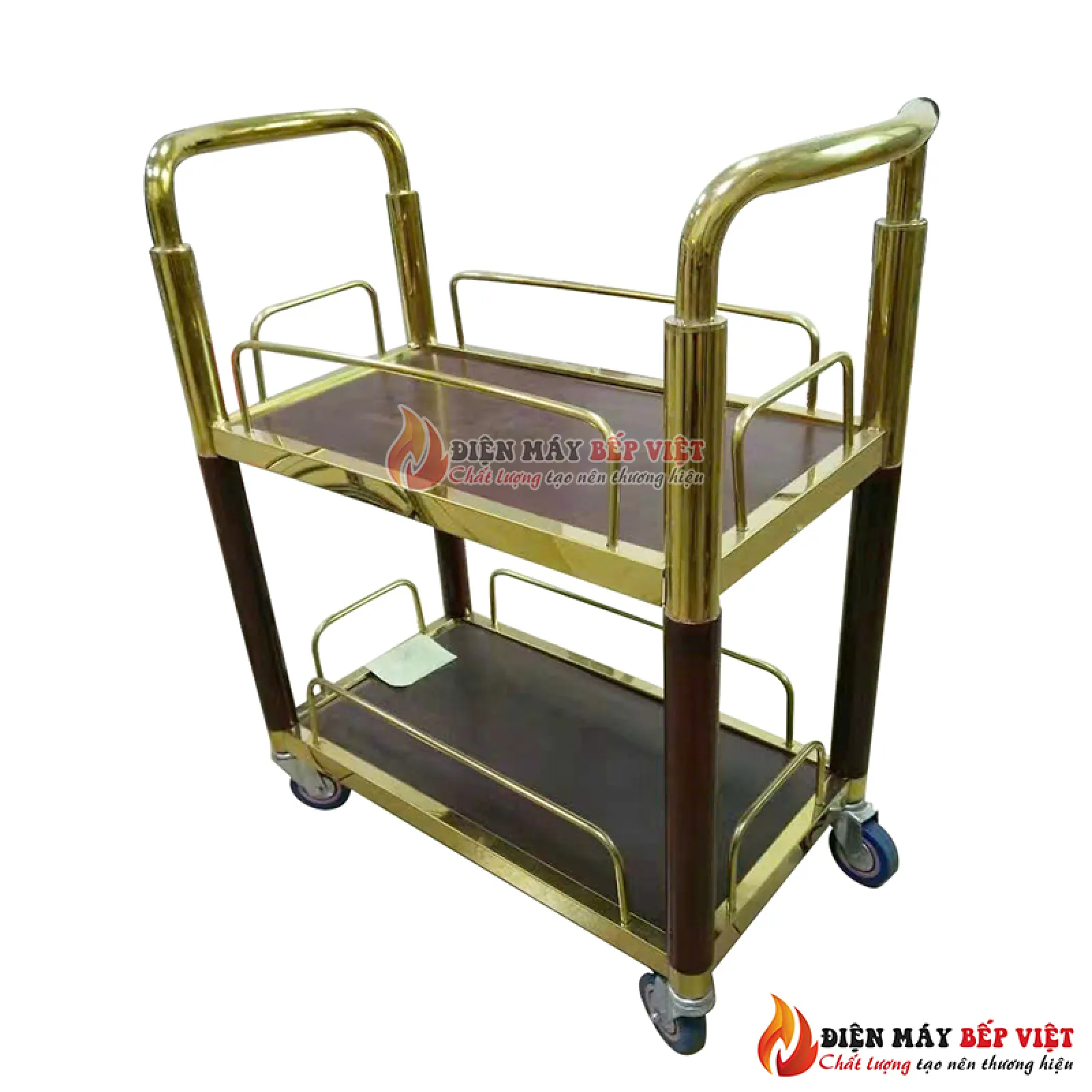 Xe đẩy lẩu - rượu có hộc tủ khung vàng A-055B