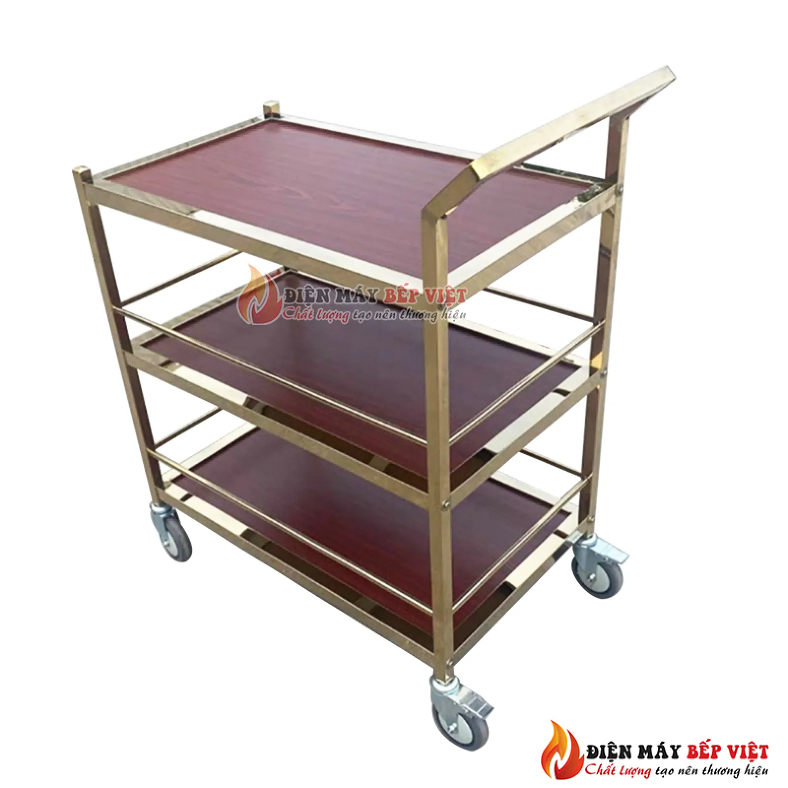 Xe đẩy lẩu - rượu khung vàng A-058