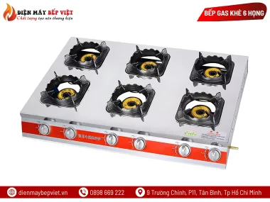 Bếp Gas Công Nghiệp Khè 6 Họng Vuông