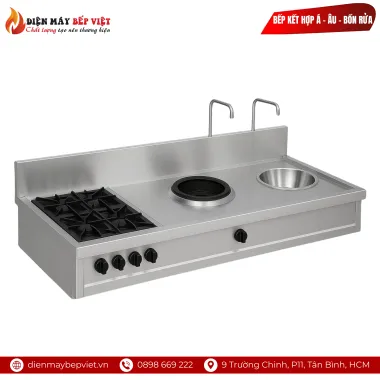 Bếp Kết Hợp 4 Họng Á - 1 Họng Âu - 1 Bồn Rửa Inox