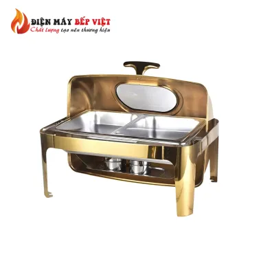 Nồi Hâm Nóng Buffet Bán Nguyệt (OVAL) Có Chân Nắp Kính Mạ Vàng